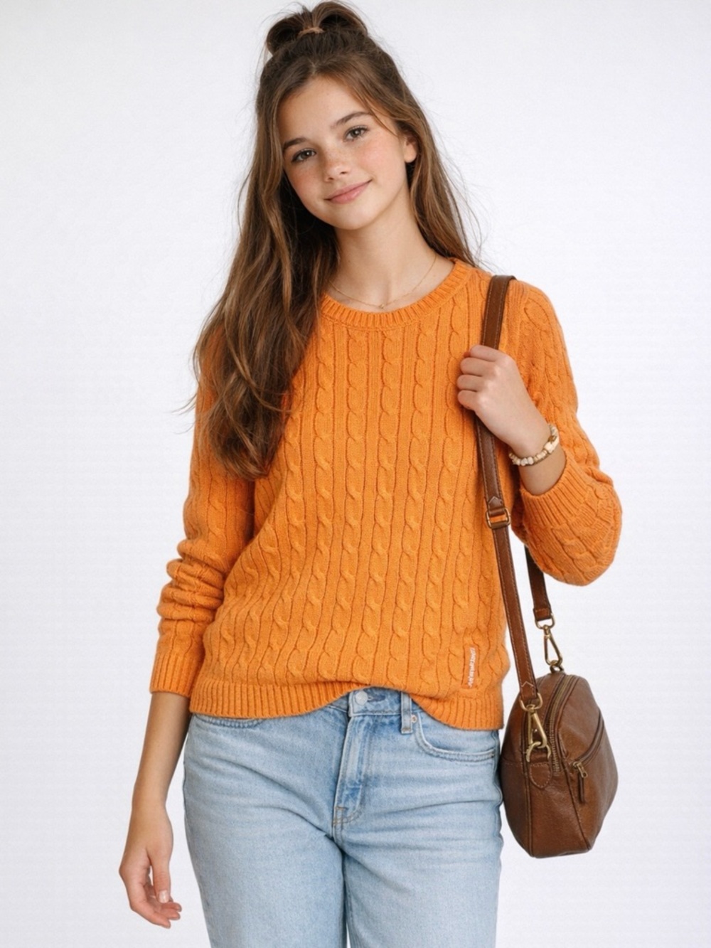 Vintage Polo Jeans Co Ralph Lauren Girls Cable Knit Sweater Made in Japan L  💚